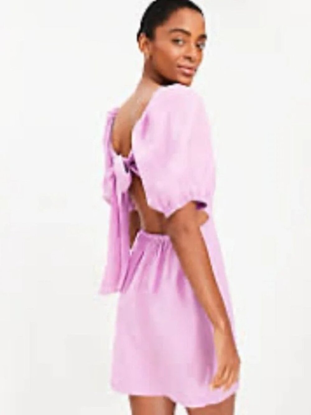 LOFT Lilac Puff-Sleeve Backless Midi Dress